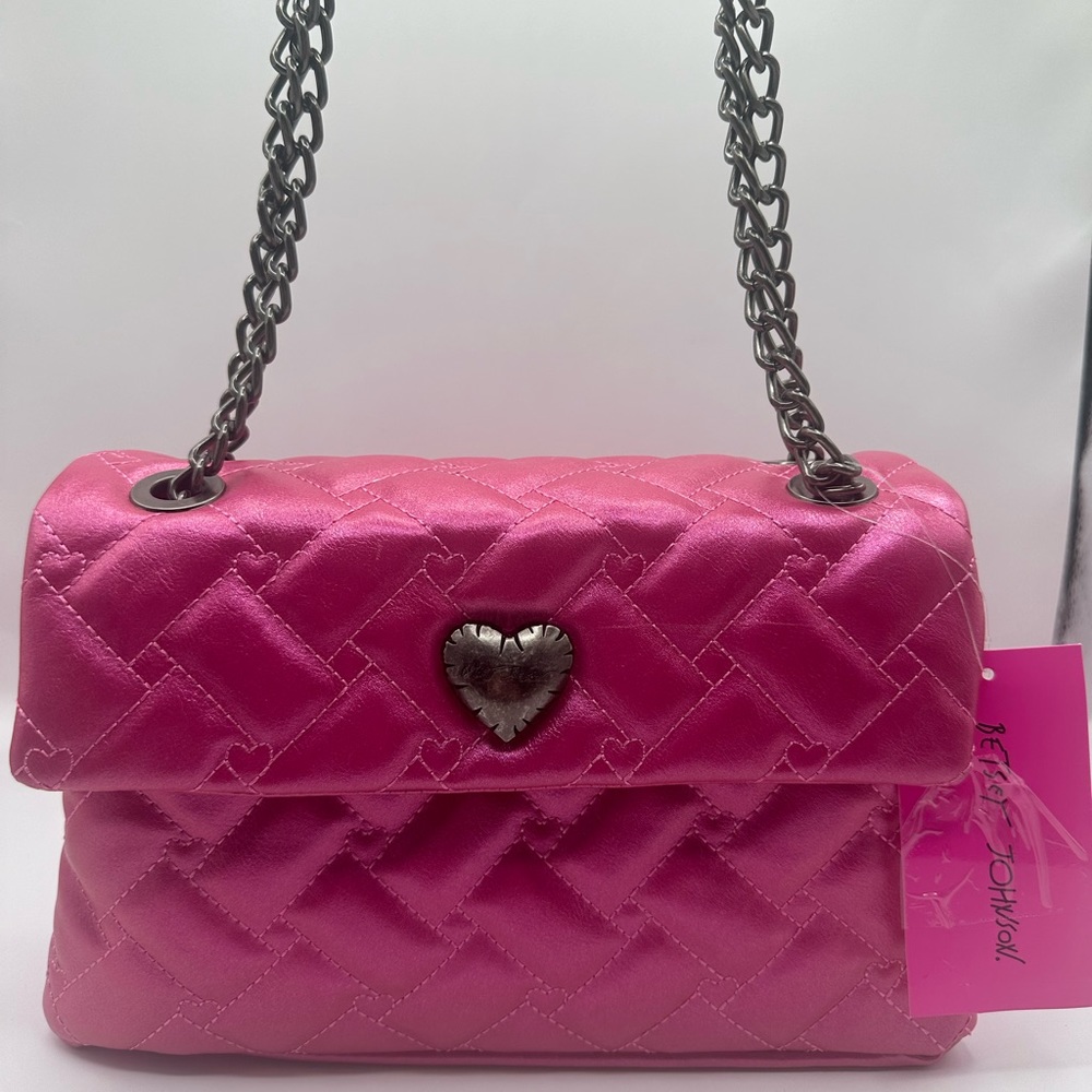 NWT metallic pink Betsy Johnson crossbody shoulder with chain bag